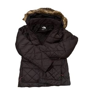 The North Face Full Zip Faux Fur Trim Hood Quilt Puffer Coat Jacket Blk Women L